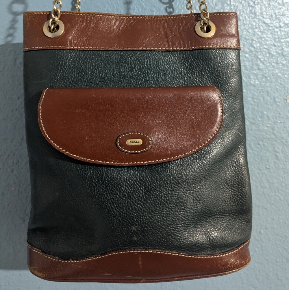 Bally. Black and Brown Leather Messenger Bag